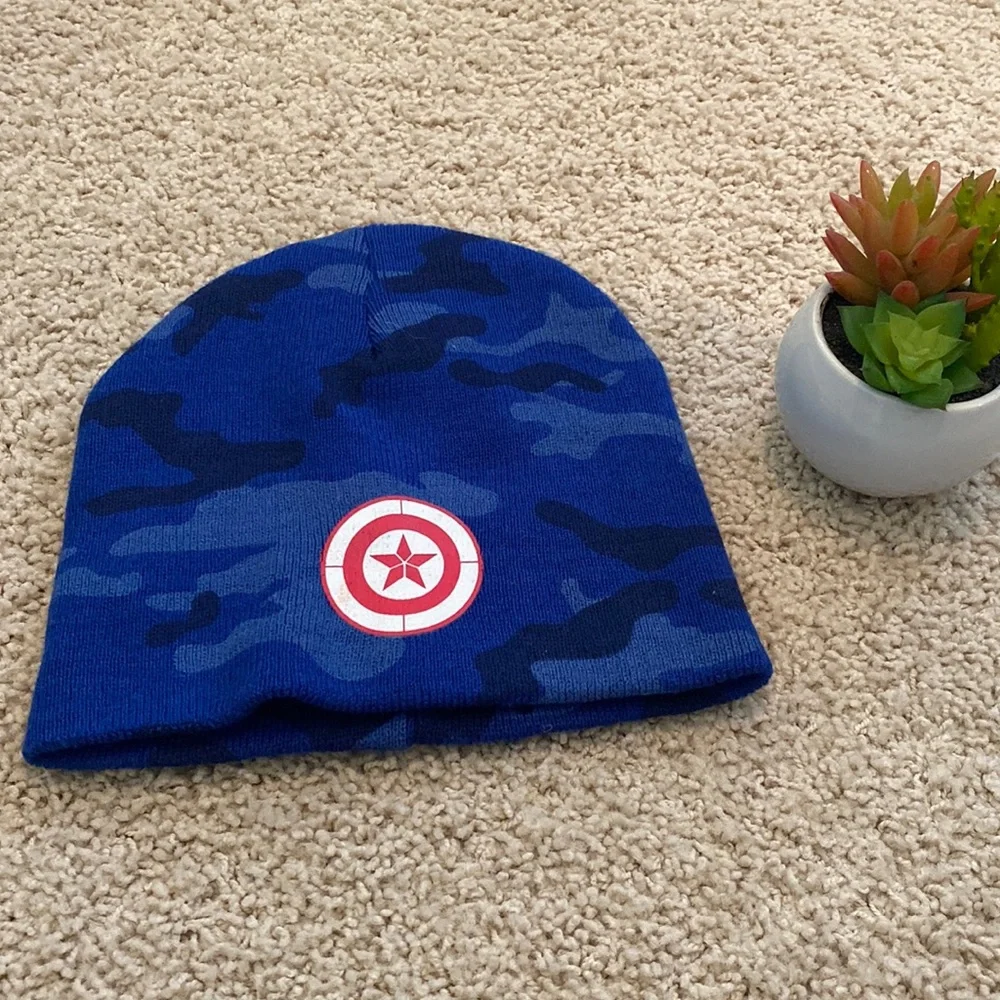 Captain America Marvels Youth Blue Camo Beanie - Like New